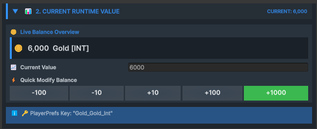 Currency Current Runtime Value section