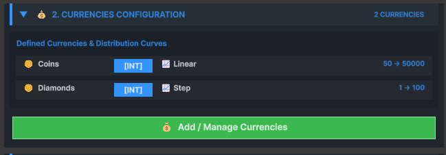 Economy Currencies Configuration section