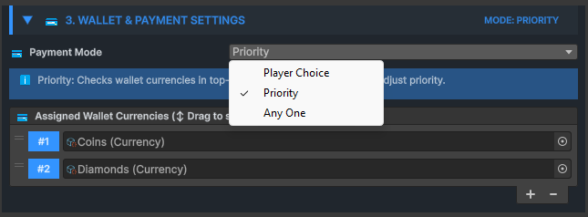 Economy Wallet and Payment Settings section