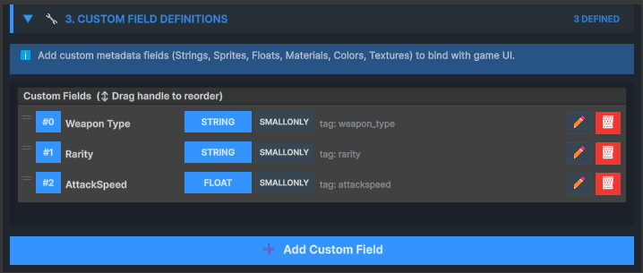 Info Provider Custom Field Definitions section