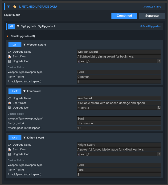 Info Provider Fetched Upgrade Data section