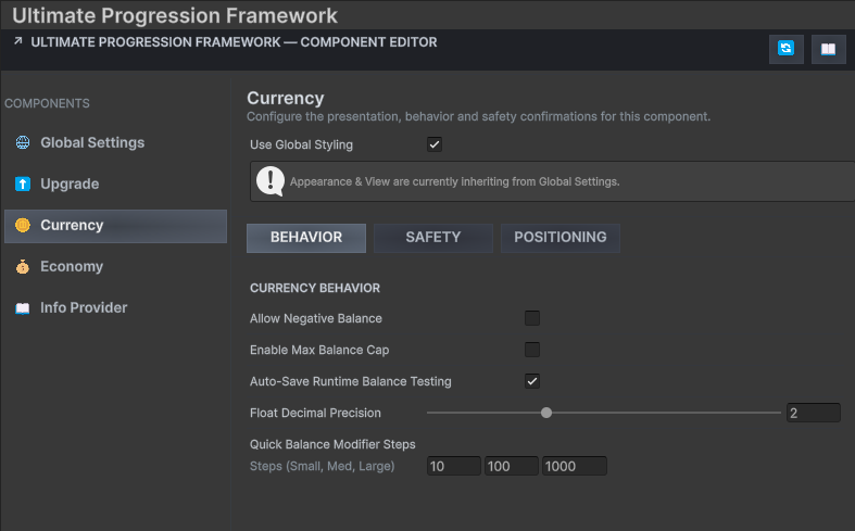 UPFS Currency Settings section