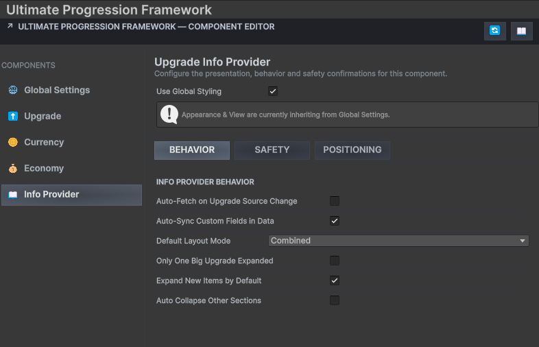 UPFS Info Provider Settings section