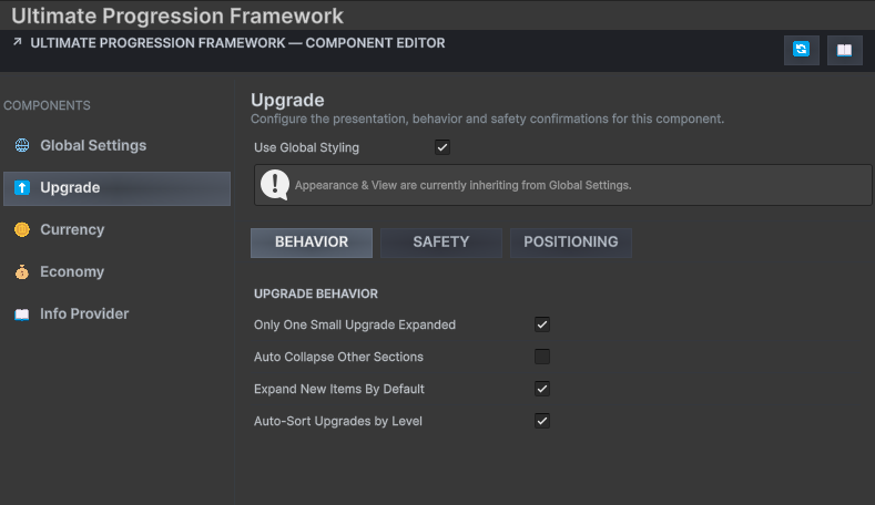 UPFS Upgrade Settings section
