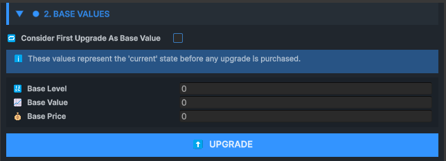 Upgrade Base Values section