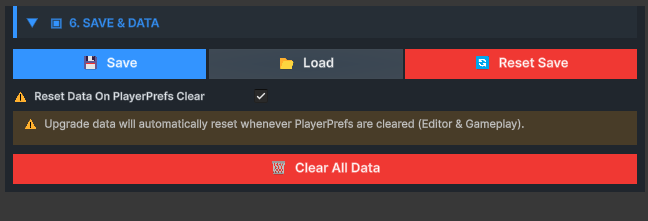 Upgrade Save and Data section